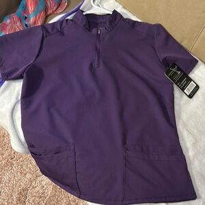Purple Short Sleeve Zip-Up scrub top NWT